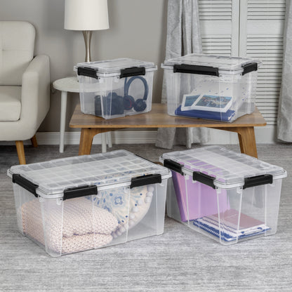 (3 pack) Sterilite Small Gasket Box, 19 Quart IP68 WaterProof Clear Plastic Storage Bin with Lid, Gasket Seal and Durable Latches, Black