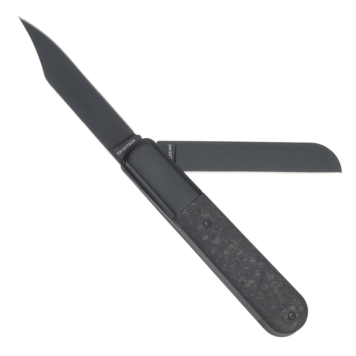 Swiss Tech Barlow Double Bladed Pocket Knife, Trapper, AUS-8, Carbon Fiber Handle, Slip Joint