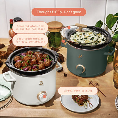 Beautiful 2-Pack 2qt Slow Cooker, Thyme Green, White Icing by Drew Barrymore