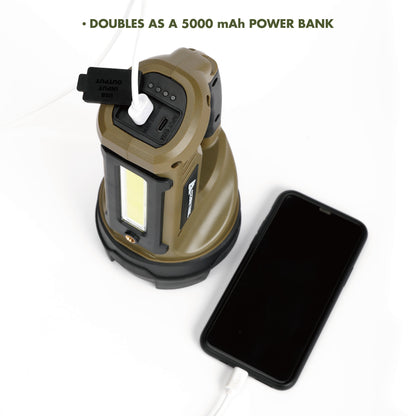 Ozark Trail 4000 Lumen Dual Source Rechargeable Flashlight with 5000 mAh Power Bank, Olive
