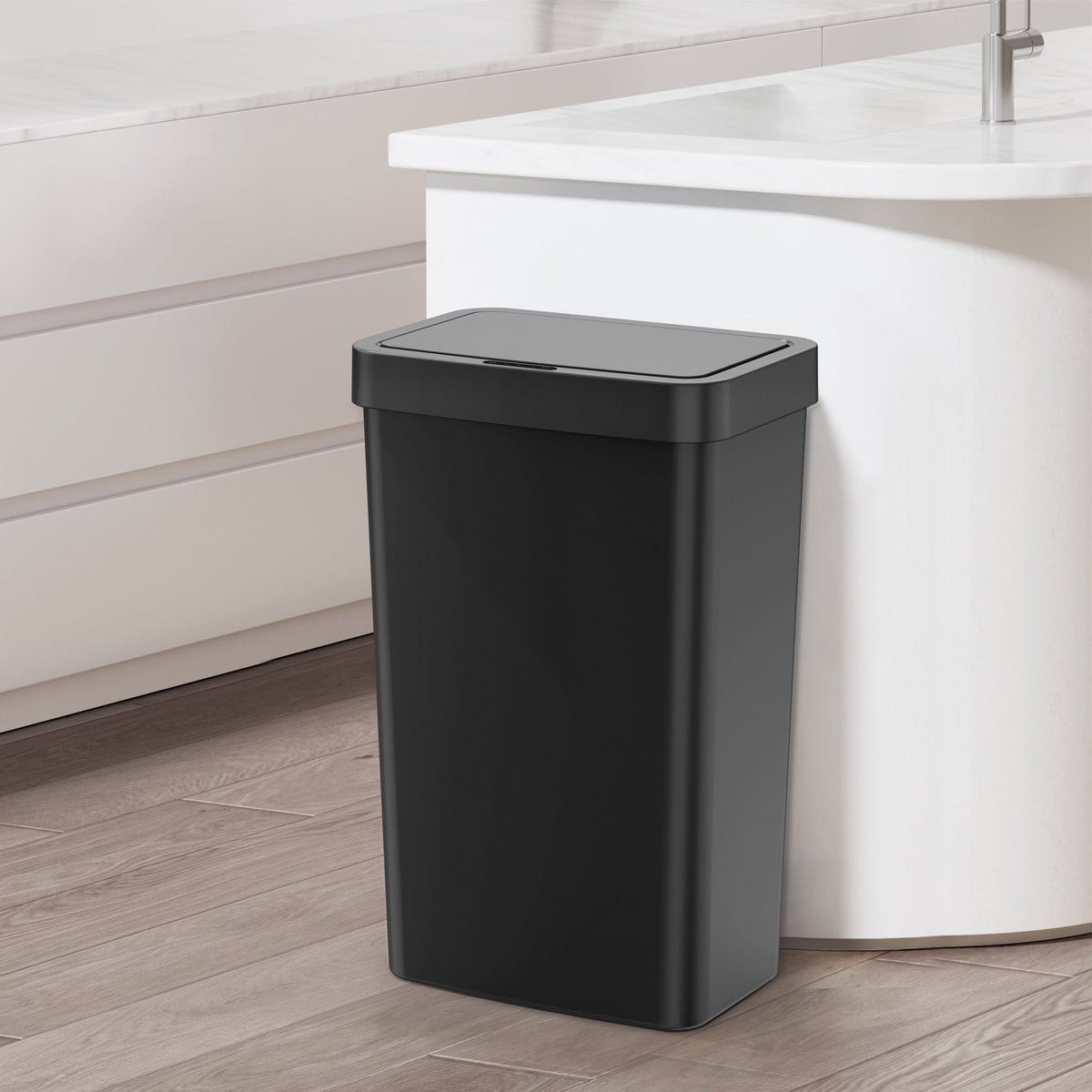 Mainstays Kitchen Motion Sensor Trash Can, 13.2 gal Plastic Automatic Garbage Bin, Black