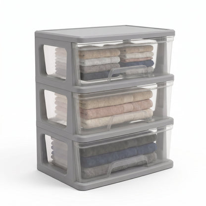 Starplast 3-Drawer Organization Tower Wide Storage Cart, Silver Plastic