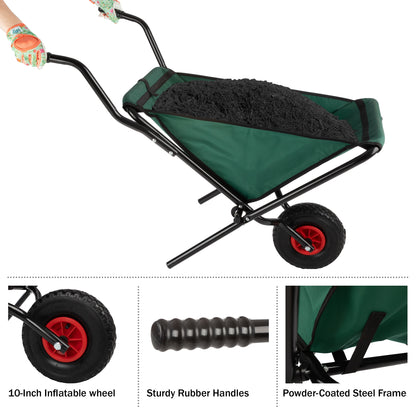 Pure Garden Folding Wheelbarrow with 80lb Capacity and Storage Pouches