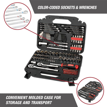 Hyper Tough 145-Piece Mechanics Tool Set, 1/4, 3/8 & 1/2-inch Drive (SAE & mm)