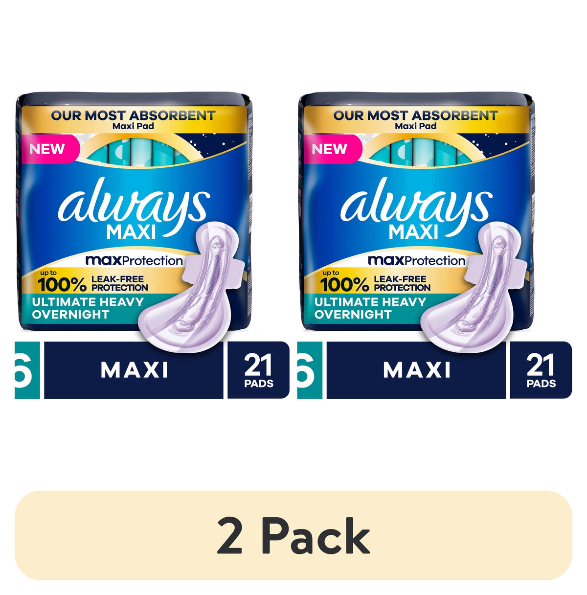 (4 pack) Always Maxi Overnight Pads with Wings, Size 6, 21