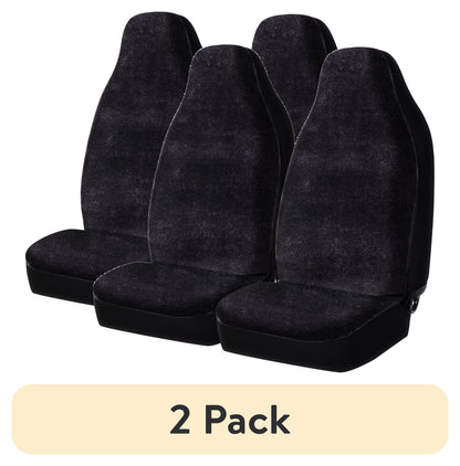 Auto Drive 2- Piece Car Seat Covers High Back Soft Faux Fur Polyester Black, Universal Fit, 2002SC101