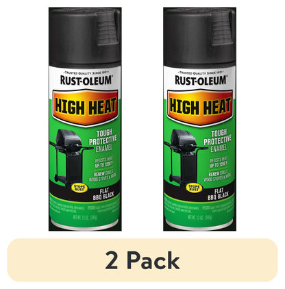 (6 pack) Bar-B-Que Black, Rust-Oleum High Heat Flat Spray Paint-7778830, 12 oz