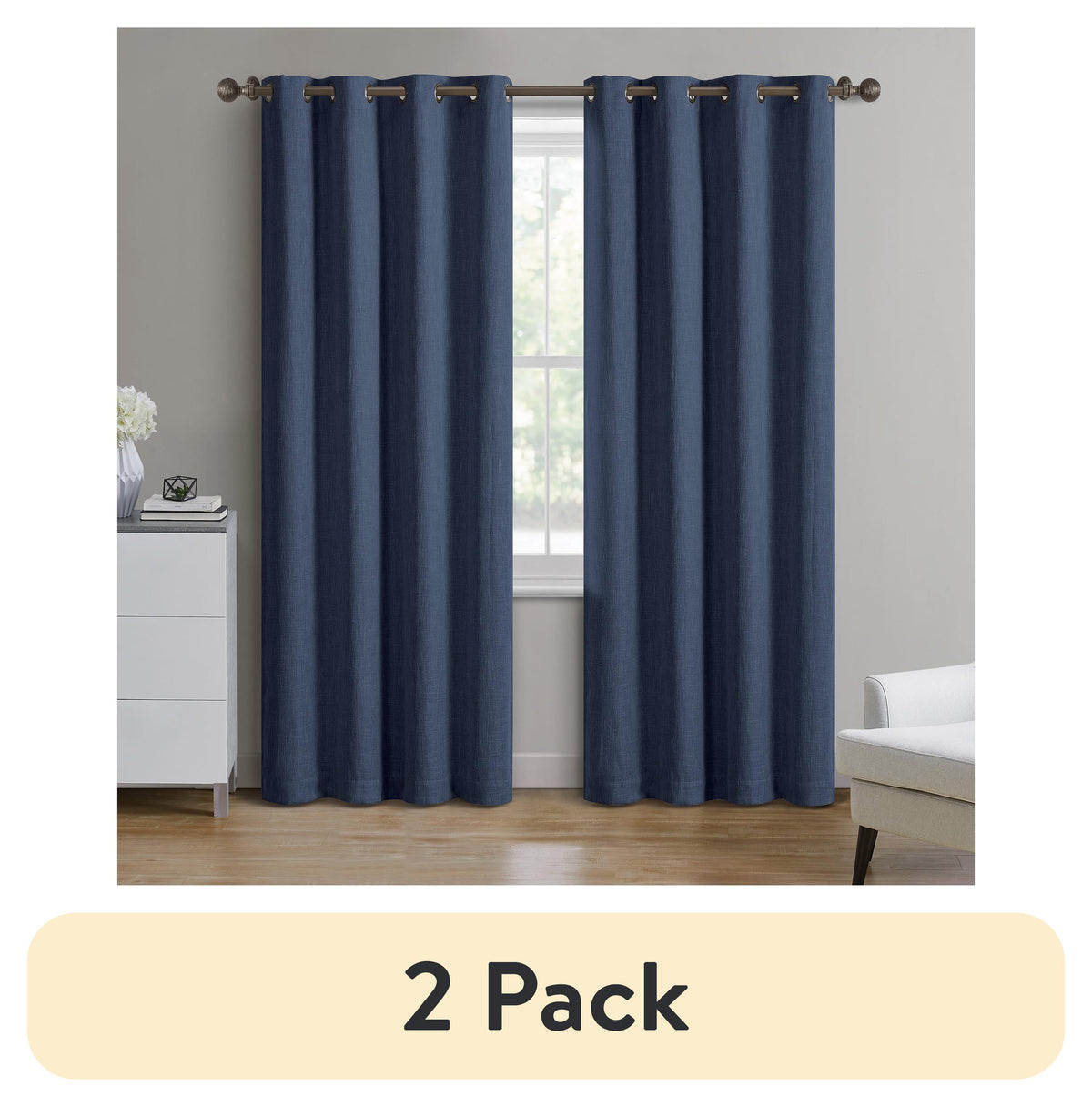 (2 pack) Better Homes & Gardens Solid Woven Textured Grommet Blackout Curtain Panel, 1-Piece, Black, 50" W x 63" L