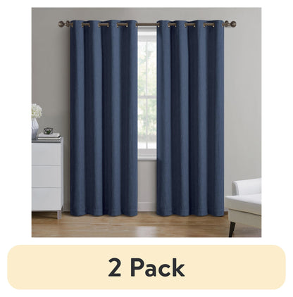 (2 pack) Better Homes & Gardens Solid Woven Textured Grommet Blackout Curtain Panel, 1-Piece, Black, 50" W x 63" L