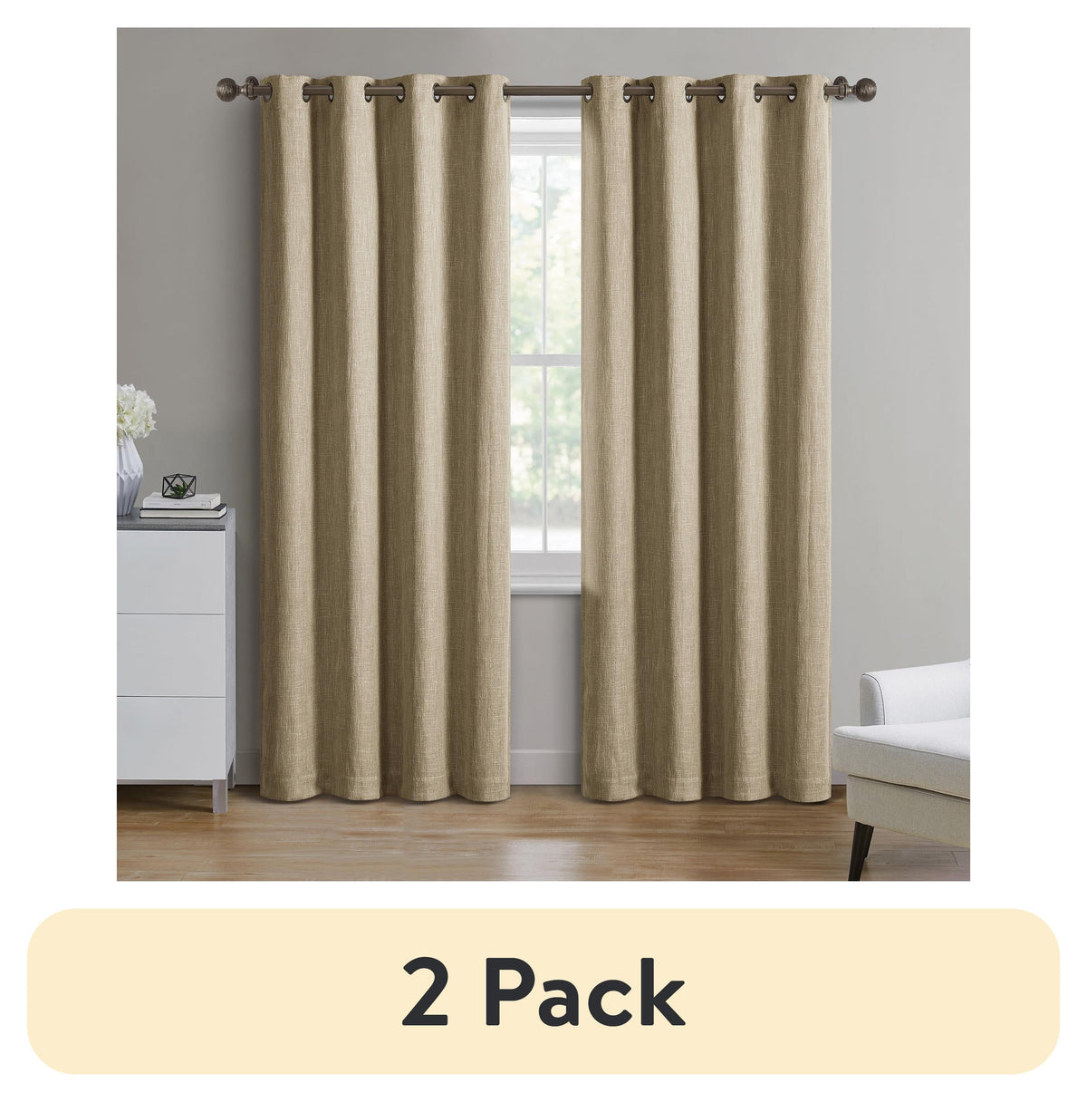(2 pack) Better Homes & Gardens Solid Woven Textured Grommet Blackout Curtain Panel, 1-Piece, Black, 50" W x 63" L