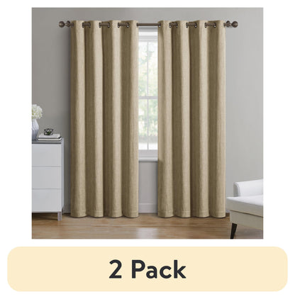 (2 pack) Better Homes & Gardens Solid Woven Textured Grommet Blackout Curtain Panel, 1-Piece, Black, 50" W x 63" L