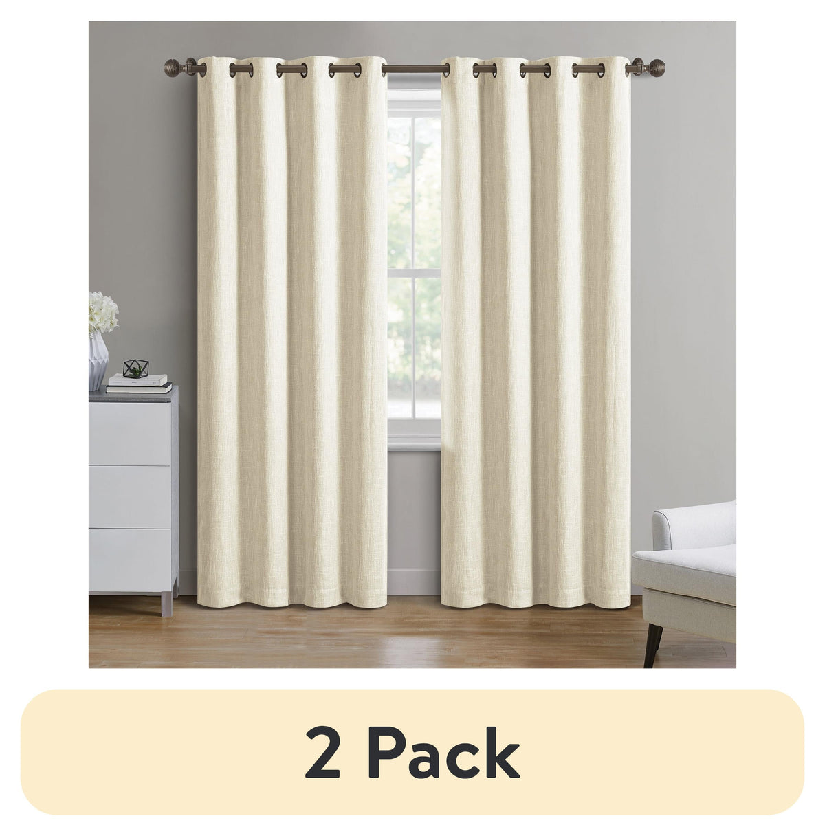 (2 pack) Better Homes & Gardens Solid Woven Textured Grommet Blackout Curtain Panel, 1-Piece, Black, 50" W x 63" L
