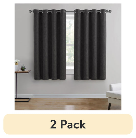 (2 pack) Better Homes & Gardens Solid Woven Textured Grommet Blackout Curtain Panel, 1-Piece, Black, 50" W x 63" L