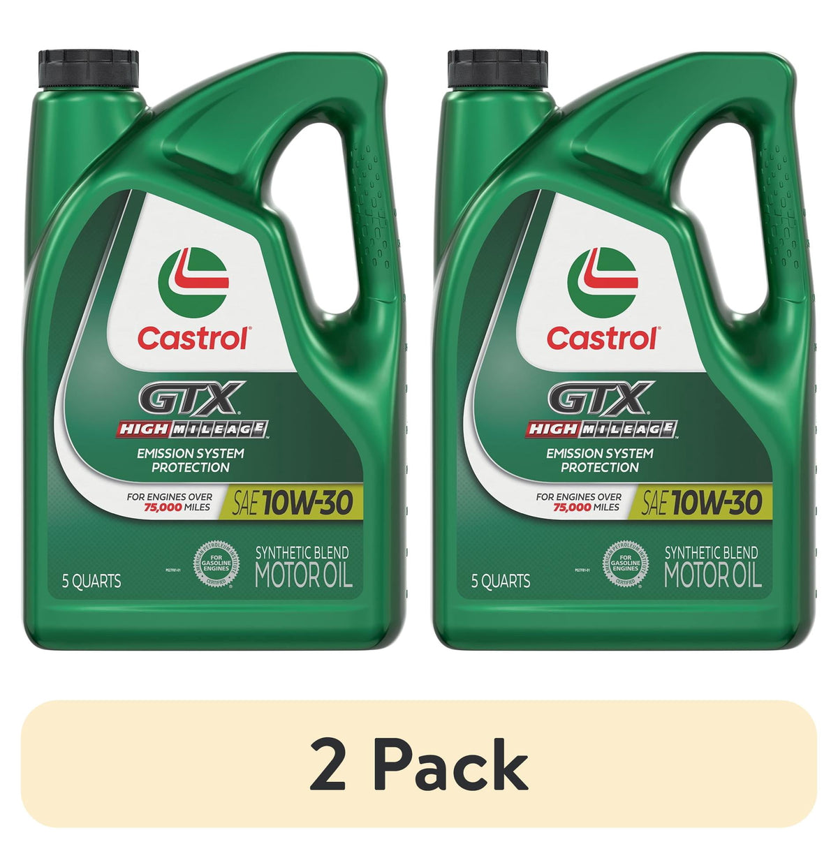 (2 pack) Castrol GTX High Mileage 10W-30 Synthetic Blend Motor Oil, 5 Quarts