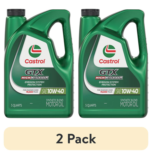 (2 pack) Castrol GTX High Mileage 10W-40 Synthetic Blend Motor Oil, 5 Quarts