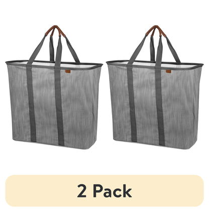 (2 pack) CleverMade Collapsible Fabric Laundry Hamper LUXE, Gray, Adult
