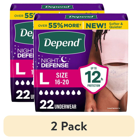 (2 pack) Depend Night Defense Incontinence Underwear for Women, Adult Diapers, L (22 Count)
