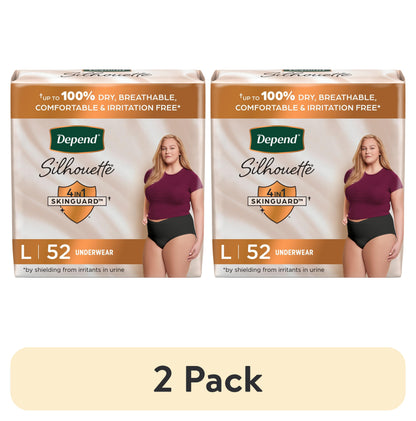 Depend Silhouette Women’s Incontinence & Postpartum Bladder Leak Underwear, L, 52 Count