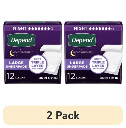 (2 pack) Depend Underpads, Disposable Incontinence Bed Pads for Adults, 36" x 21", 12 Count