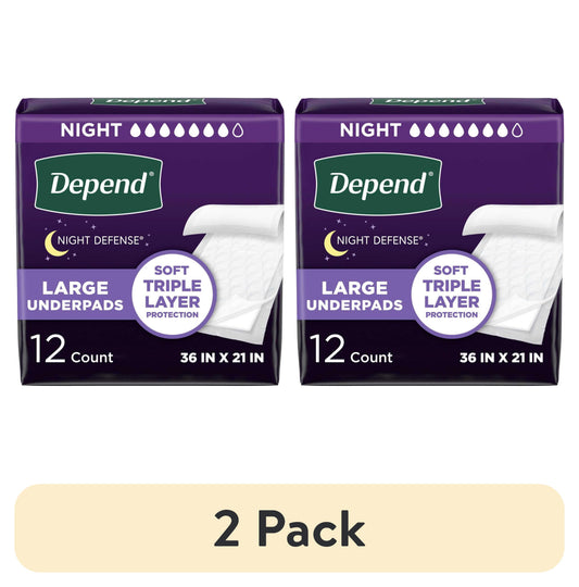 (2 pack) Depend Underpads, Disposable Incontinence Bed Pads for Adults, 36" x 21", 12 Count