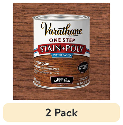 (2 pack) Early American, Varathane One Step Interior Wood Stain + Polyurethane, Semi-Gloss -336361, Quart