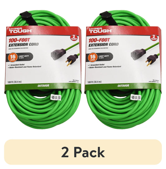 (2 pack) Hyper Tough 16 AWG 3-Conductor 100 ft Indoor/Outdoor High-Visibility Green Vinyl Extension Cord