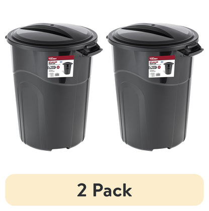 (2 pack) Hyper Tough 32 Gallon Injection Molded Plastic Trash Can with Click Lock Lid