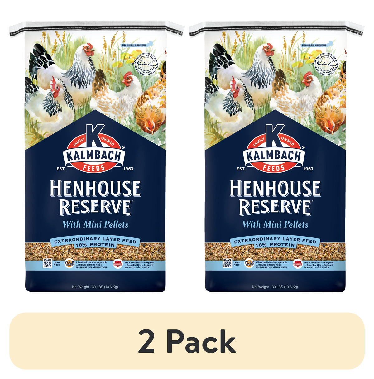 (2 pack) Kalmbach Feeds 18% Henhouse Reserve Extraordinary Whole Grain Layer Feed for Chickens 30 lb bag