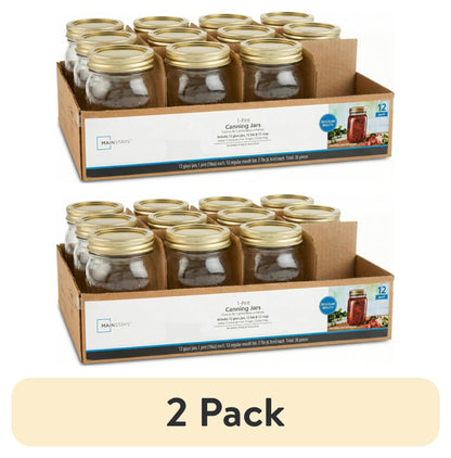 (2 pack) Mainstays Regular Mouth 16 oz Pint Mason Jars with Lids and Bands, 12-Pack Glass Canning Jars