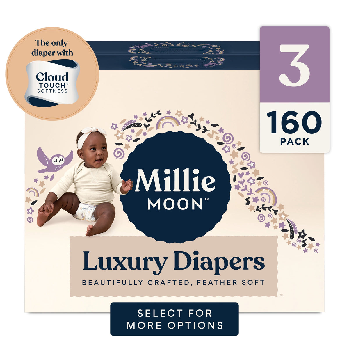(2 pack) Millie Moon Luxury Diapers, Size 3, 80 Count (Select for More Options)