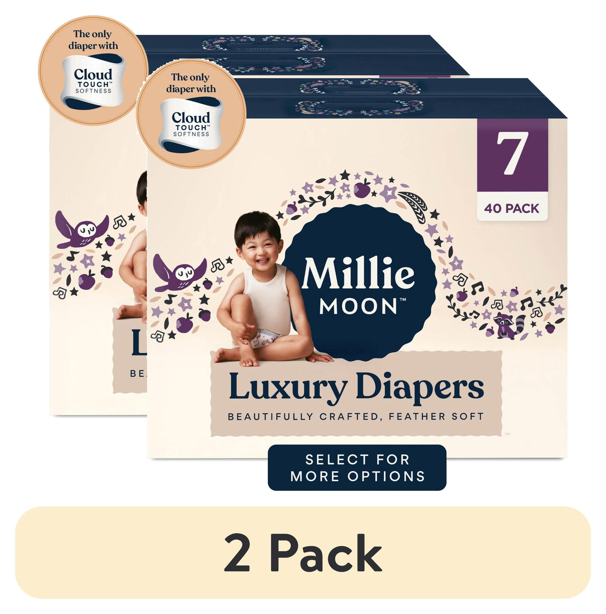 (2 pack) Millie Moon Luxury Diapers, Size 7, 40 Count (Select for More Options)