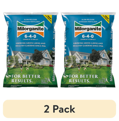 (2 pack) Milorganite Long Lasting All Purpose Lawn Food, 6-4-0 Fertilizer, 32 lb.