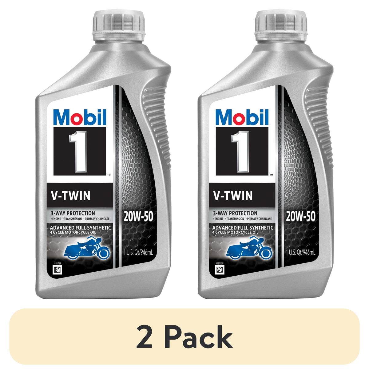 (4 pack) Mobil 1 V-Twin Full Synthetic Motorcycle Oil 20W-50, 1 Quart