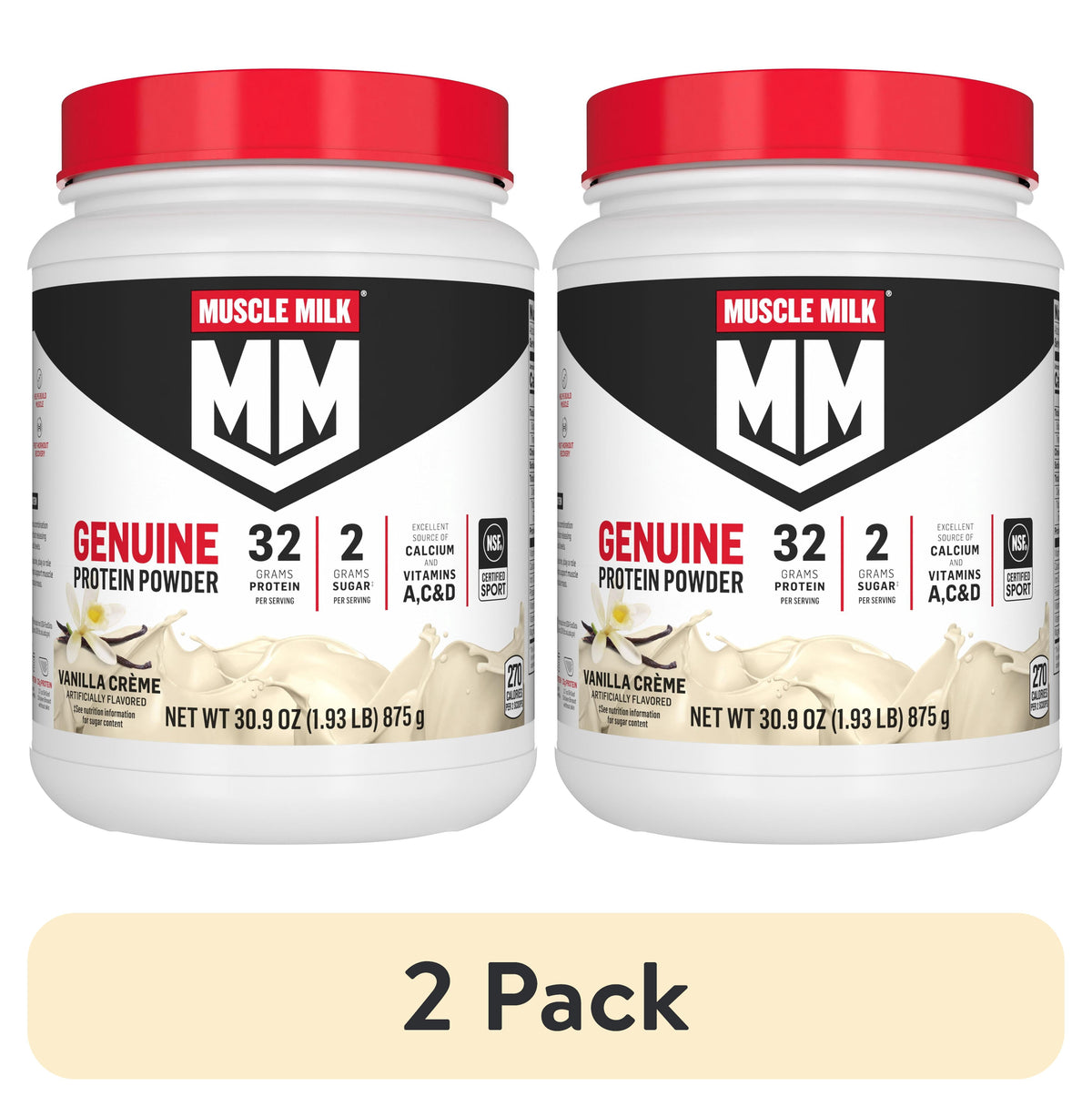 Muscle Milk Genuine Protein Powder, Vanilla, 32g Protein, 1.9lb, 30.9oz