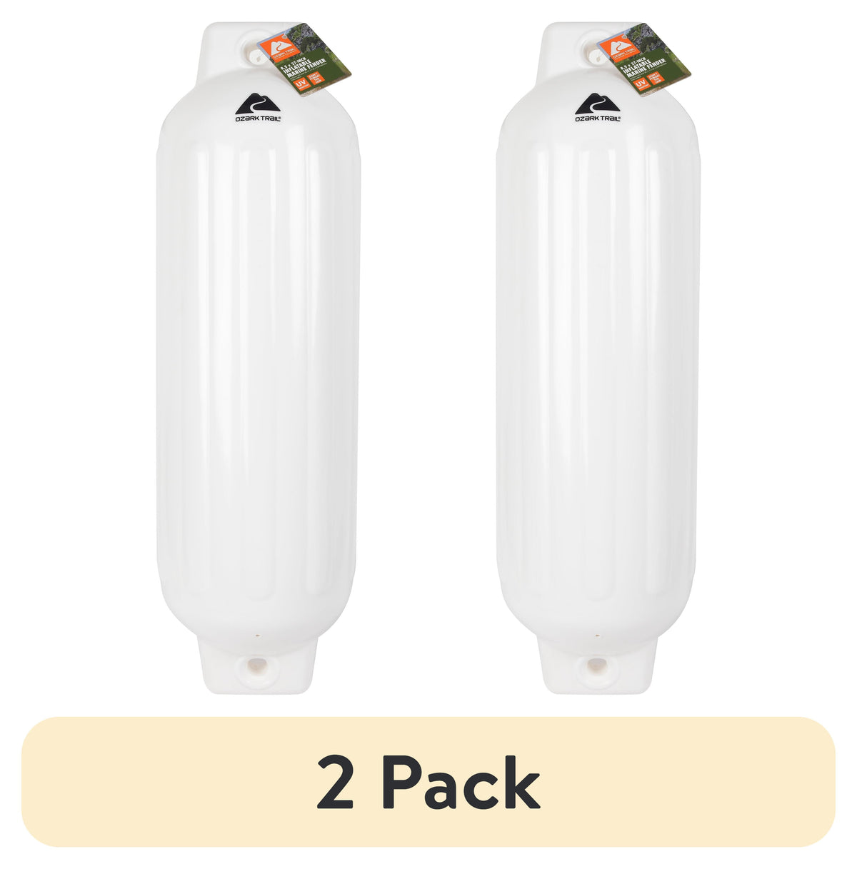 (2 pack) Ozark Trail 8.5" x 27" Inflatable Boat Bumper Marine Boat Fender, White