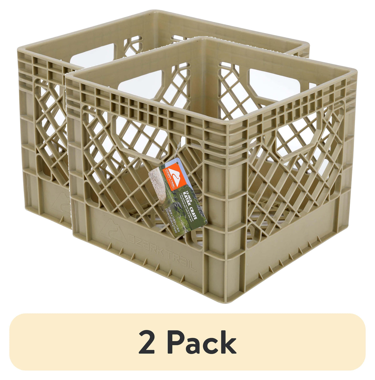 (2 pack) Ozark Trail Kayak Gear Storage Crate, Durable Plastic, 13 in x 13 in x 11 in, Tan