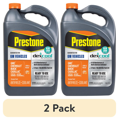 (2 pack) Prestone DEX-COOL Antifreeze+Coolant for GM Vehicles; Extended Life -1 gal- Ready to Use, 50/50