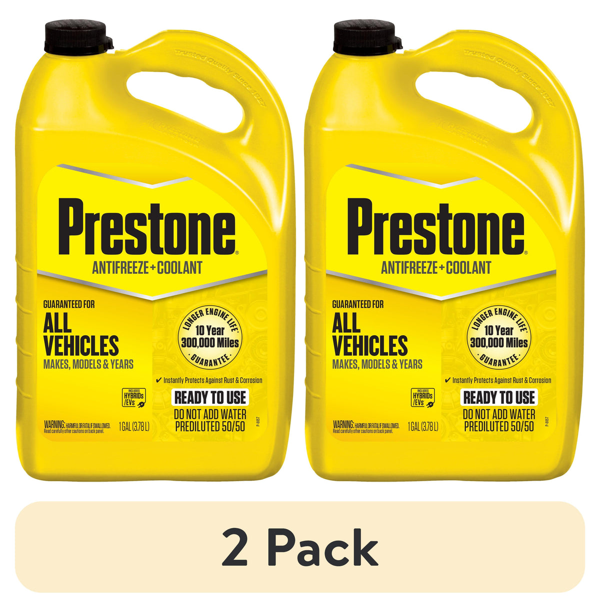 (2 pack) Prestone® Universal Antifreeze + Coolant, 50/50 Prediluted, Extended Life, All Vehicles, 1 Gallon