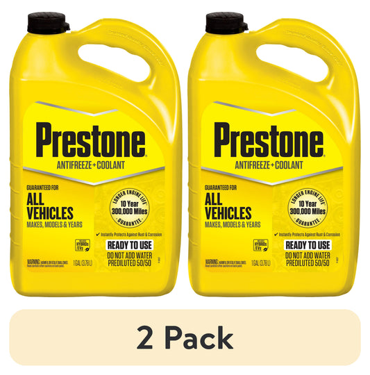 (2 pack) Prestone® Universal Antifreeze + Coolant, 50/50 Prediluted, Extended Life, All Vehicles, 1 Gallon
