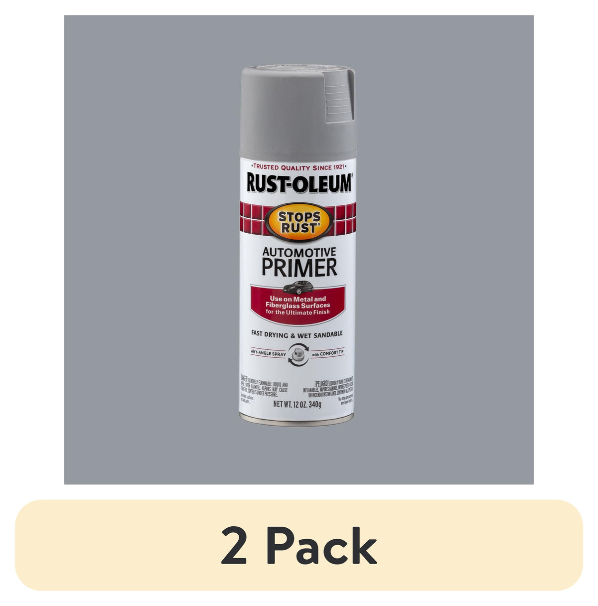 (6 pack) Light Gray, Rust-Oleum Stops Rust Automotive Primer Flat Spray Paint-2081830, 12 oz