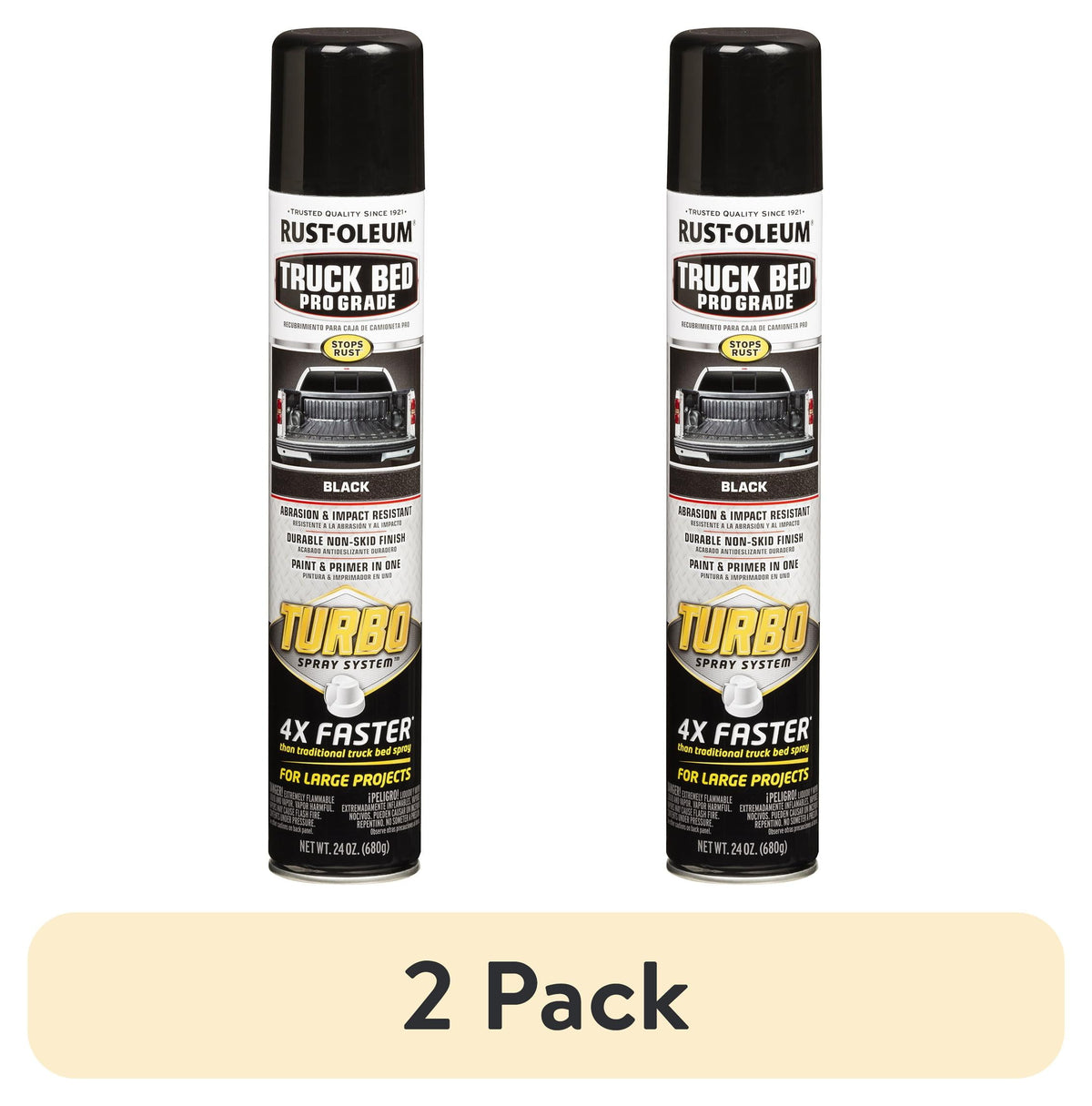 (2 pack) Rust-Oleum Stops Rust Turbo Automotive Flat Textured Truck Bed Spray Paint, Black, 24 oz