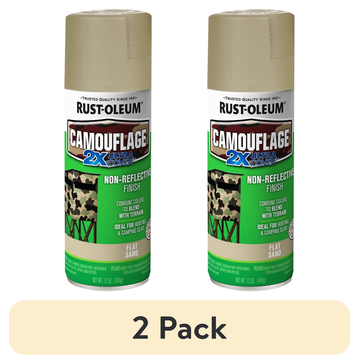 (6 pack) Sand, Rust-Oleum Camouflage 2X Ultra Cover Flat Spray Paint-339004, 12 oz