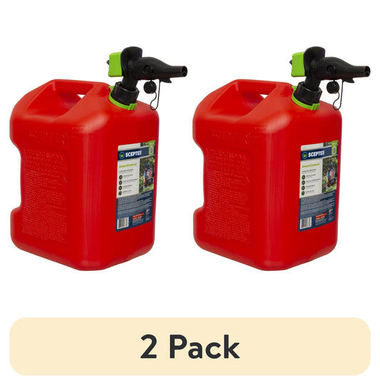 (2 pack) Scepter 5 Gallon Capacity Smart Control Dual Handle Gas Can, FSCG571EOC, Red Fuel Container