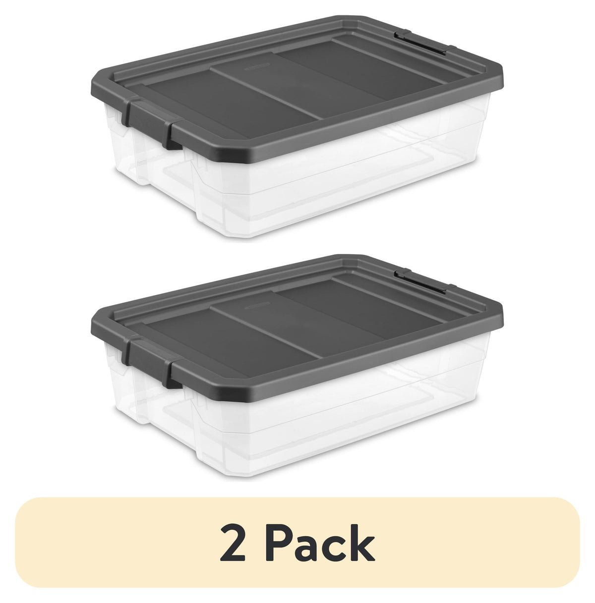 (2 pack) Sterilite 40 Quart Medium Stackable Storage Bin, Clear Plastic Underbed Storage Container with Latch Lid, Dark Gray