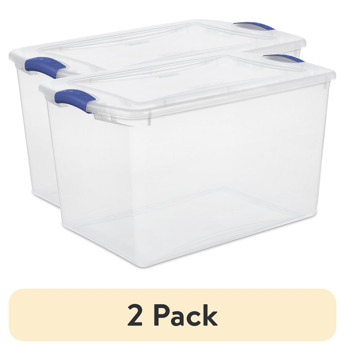Sterilite Large Latching Storage Bin, 66 Quart Clear Plastic Storage Container with Clear Lid, Blue Latch, 6 Pack