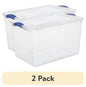 Sterilite Large Latching Storage Bin, 66 Quart Clear Plastic Storage Container with Clear Lid, Blue Latch, 6 Pack