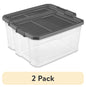 (2 pack) Sterilite 76 Quart Stacker Storage Bin, Clear Plastic Storage Container with Latch Lid, Durable, Dark Gray