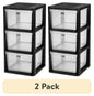 (2 pack) Sterilite 3 Drawer Tower, Plastic Storage Organizer with Removable Clear Bins, Easy Assembly, No Tools Needed, Black