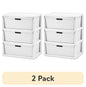 (2 pack) Sterilite Wide 3 Drawer Tower, Plastic Storage Organizer with Removable Decorative Bins, Easy Assembly, No Tools Needed, Brown