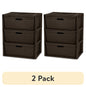 (2 pack) Sterilite Wide 3 Drawer Tower, Plastic Storage Organizer with Removable Decorative Bins, Easy Assembly, No Tools Needed, Brown